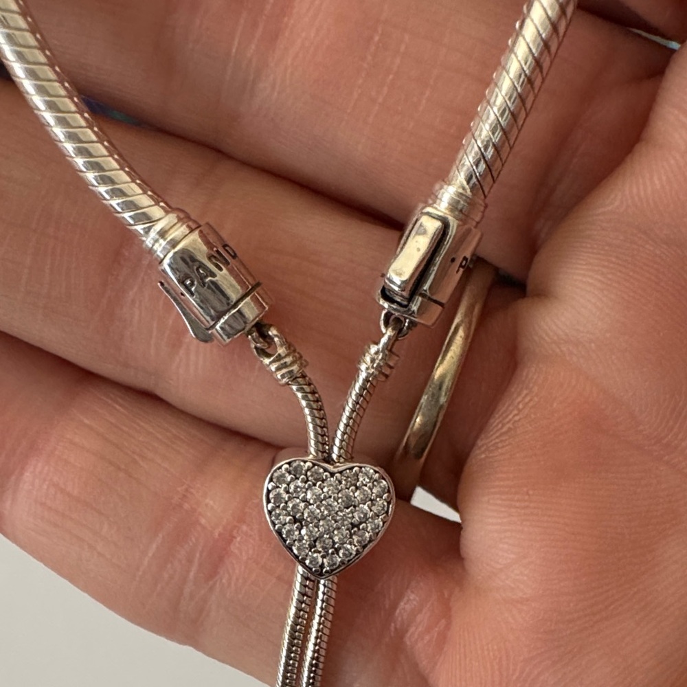 Pandora Silver Pave Heart Slide Bracelet